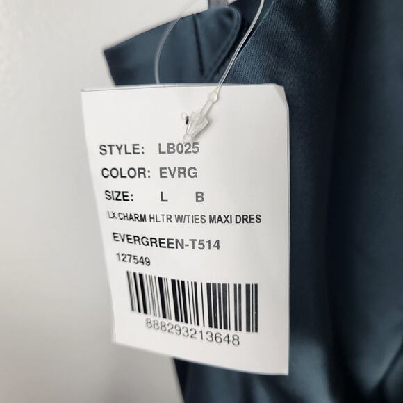 NWT LOVELY Dessy Collection Twist Halter Charmeuse Tie Back Trumpet Maxi Gown L - Picture 10 of 11